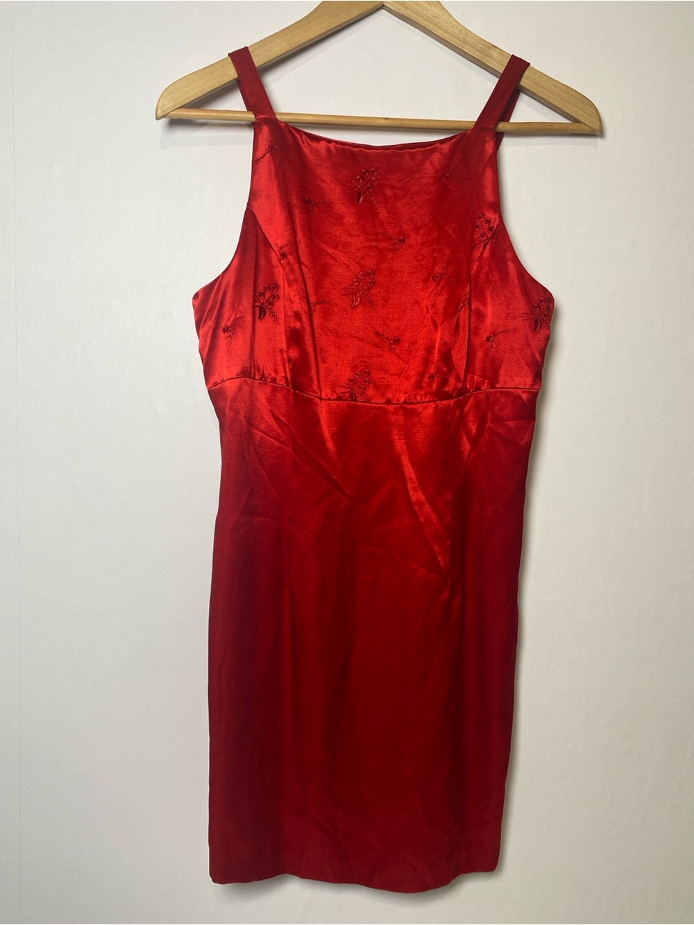 Knapp Studio Red Satin Embroidered Cocktail Party Dress XS Vintage USA